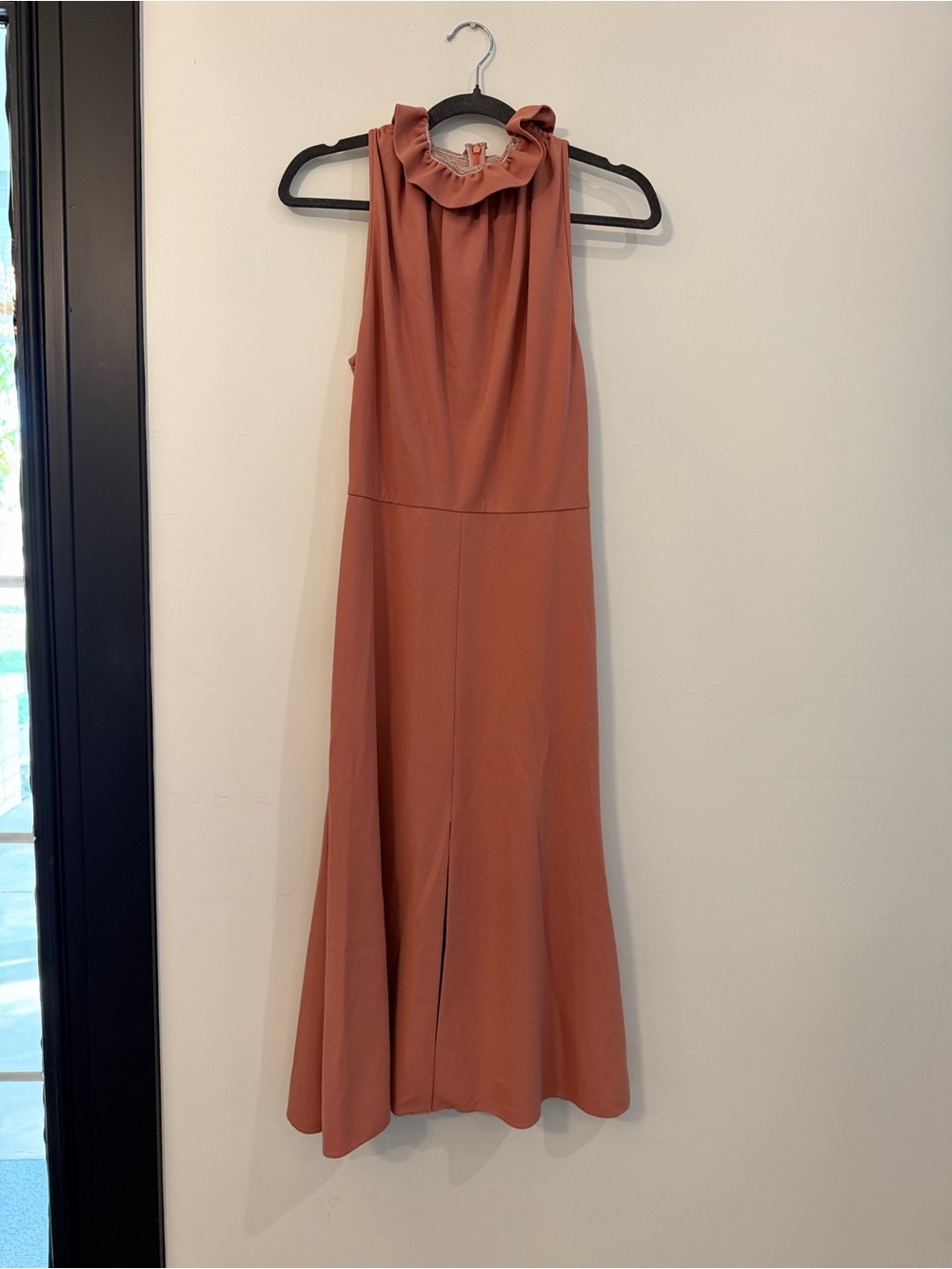 Christian Siriano Sleeveless Ruffle-Neck Maxi Dress in Terracotta